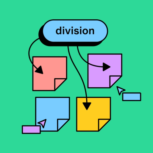 colorful sticky notes with the word Divison on top of them