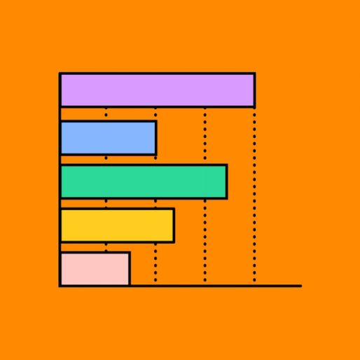 horizontal facing colorful bar graph over an orange background