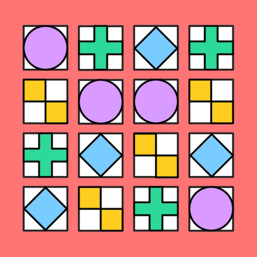 a grid of various colorful shapes including circles, plus signs, and diamonds