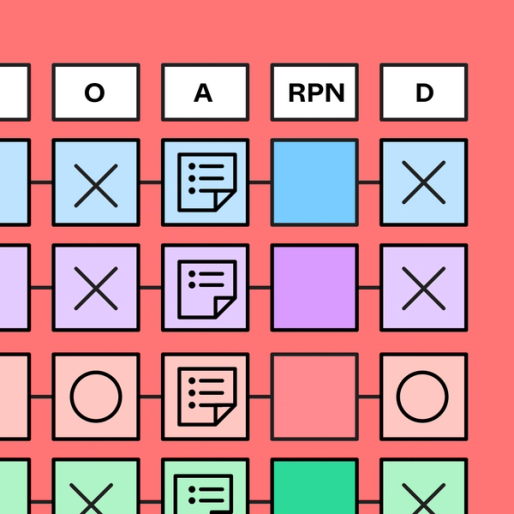 multiple colorful squares with X's and O's overlayed on many over a red background