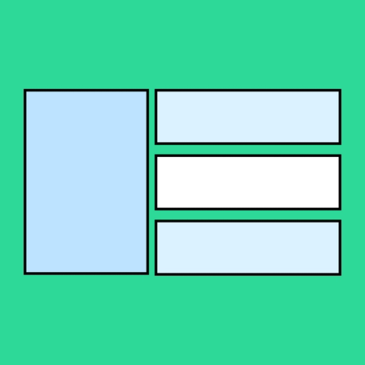 blue vertical rectangle next to three horizontal rectangles 