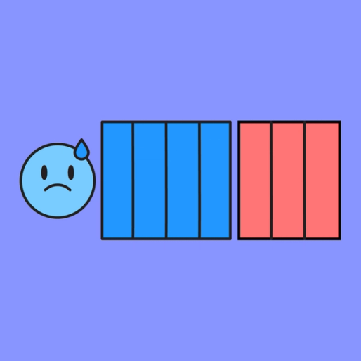 sad face emoji next to multiple red and blue vertical rectangles