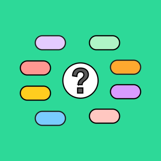 colorful oval shapes surrounding a question mark icon over a green background