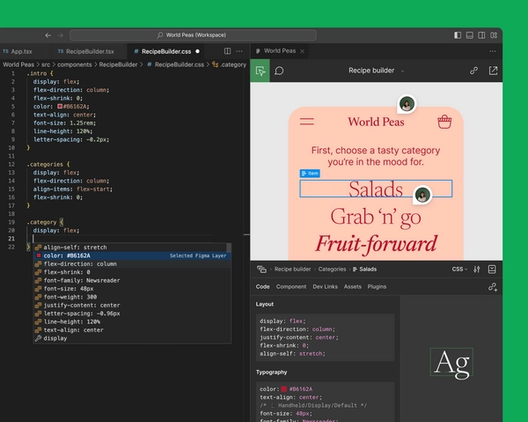 The Figma for VS Code extension showing an interface being built