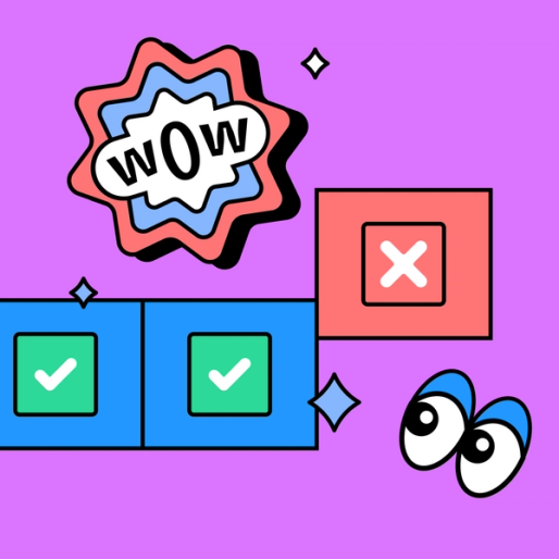 two green check marks and one red X mark with emojis and FigJam stickers