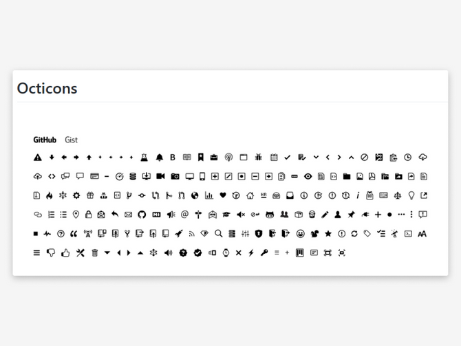 Octicons sample showing dozens of icons