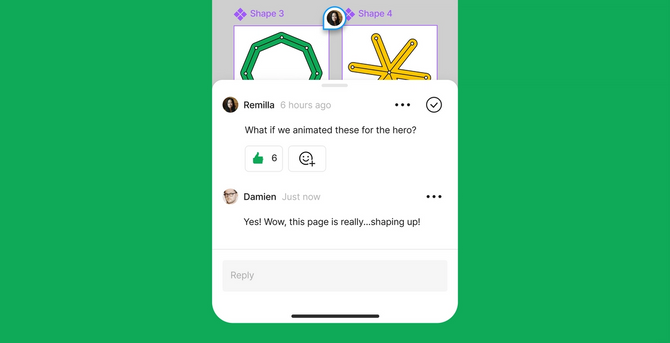 Two teammates leave comments via mobile on a WIP design