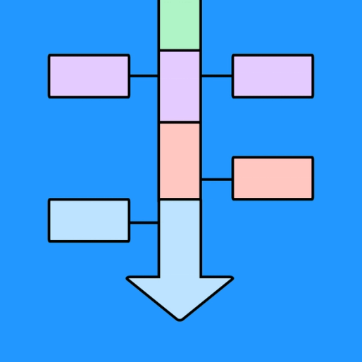 arrow pointing down with four rectangles connected to the body of the arrow