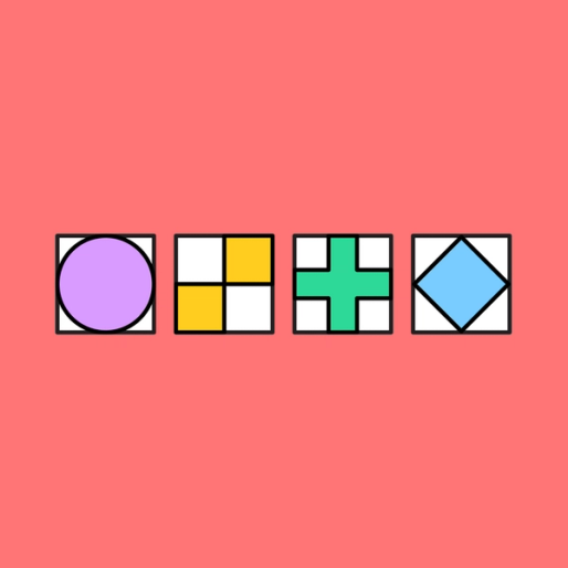 a row of colorful shapes