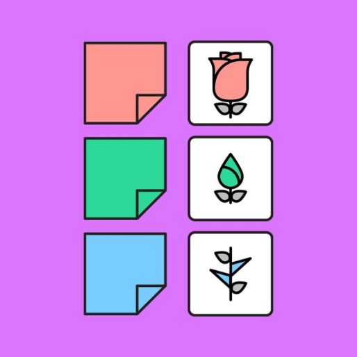 rose, bud, and thorn icons next to three sticky notes