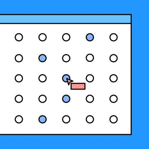 matrix of blue and white dots with a hovering mouse cursor