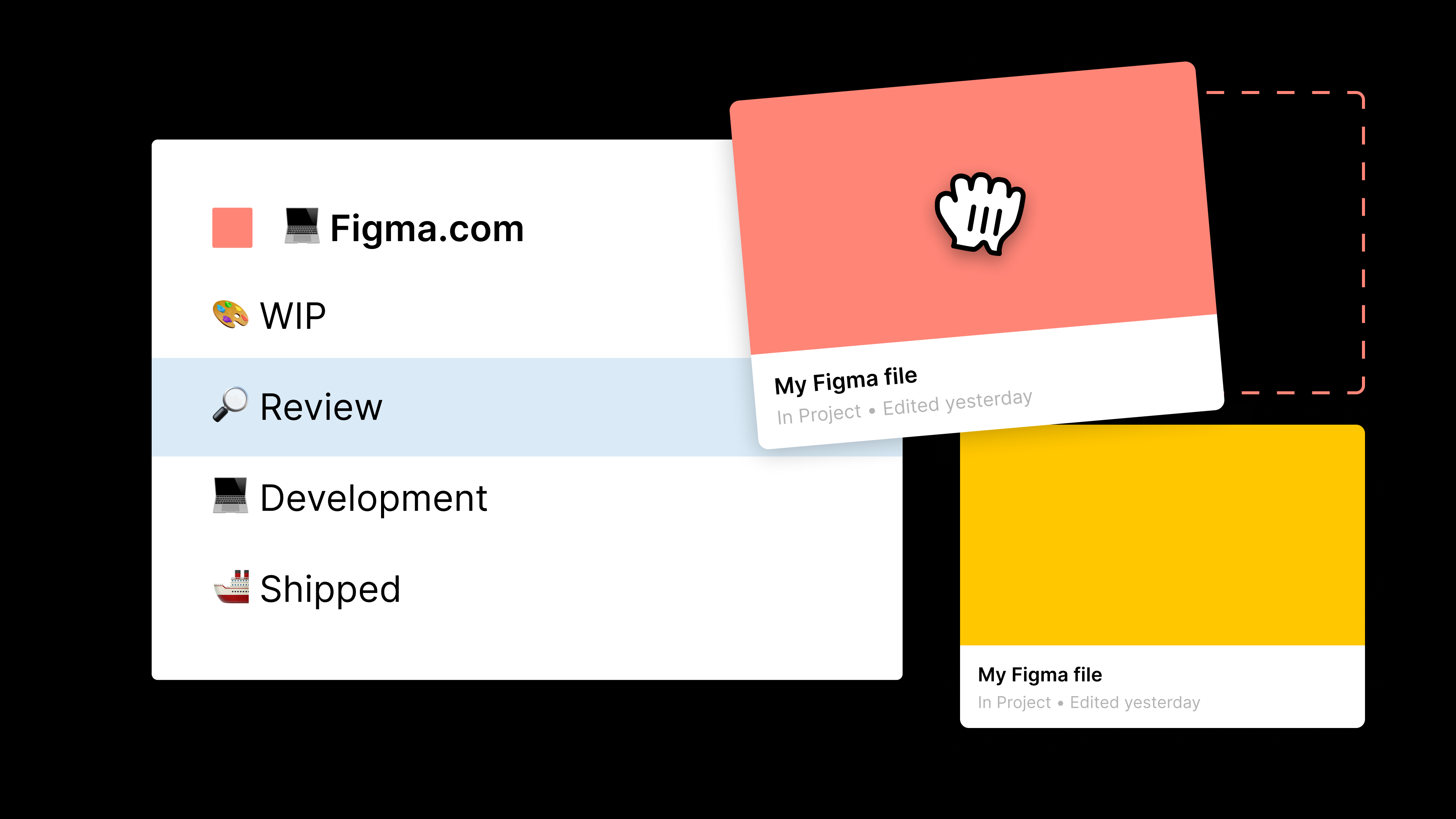 A visualization of a Figma file being dragged from one project to another.