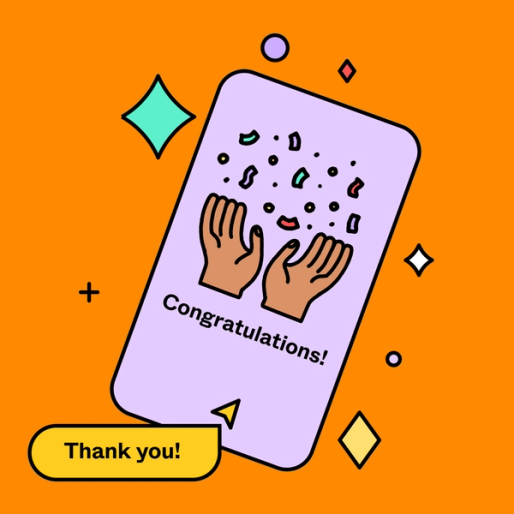 kudos card that has a high five emoji and says "Congratulations"