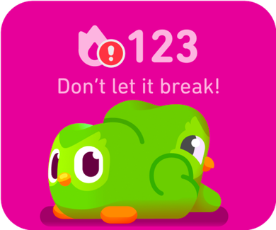 A screenshot of the Duolingo “buttception” widget which features a green owl with a face on its butt against a hot pink background.