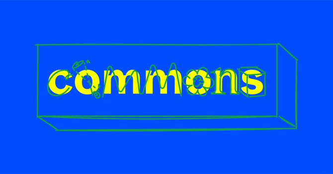 A blue background with a yellow box that says "commons."
