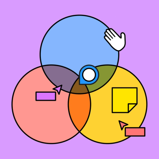 venn diagram with collaboration tools such as sticky notes and waving hand icon