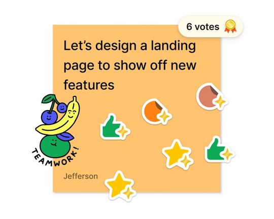 Note utilisant le widget de vote avec 6 votes pour le design d'une page d'accueil présentant de nouvelles fonctionnalités