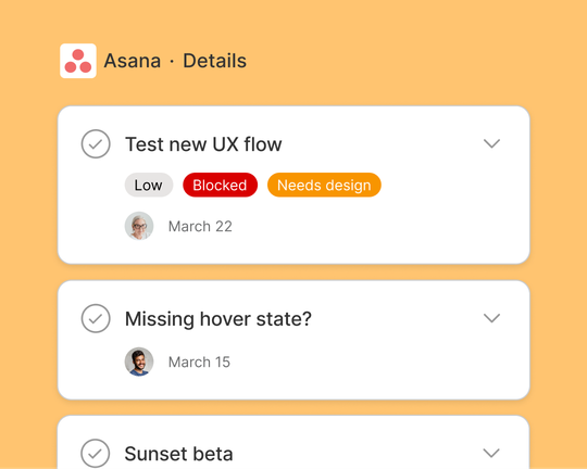 Illustration du widget Asana dans FigJam sur un fond orange.