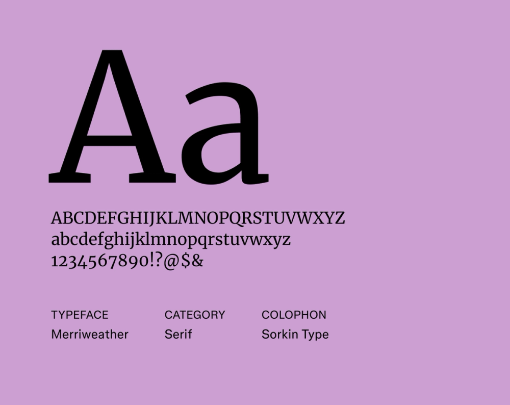 Merriweather resume font example.