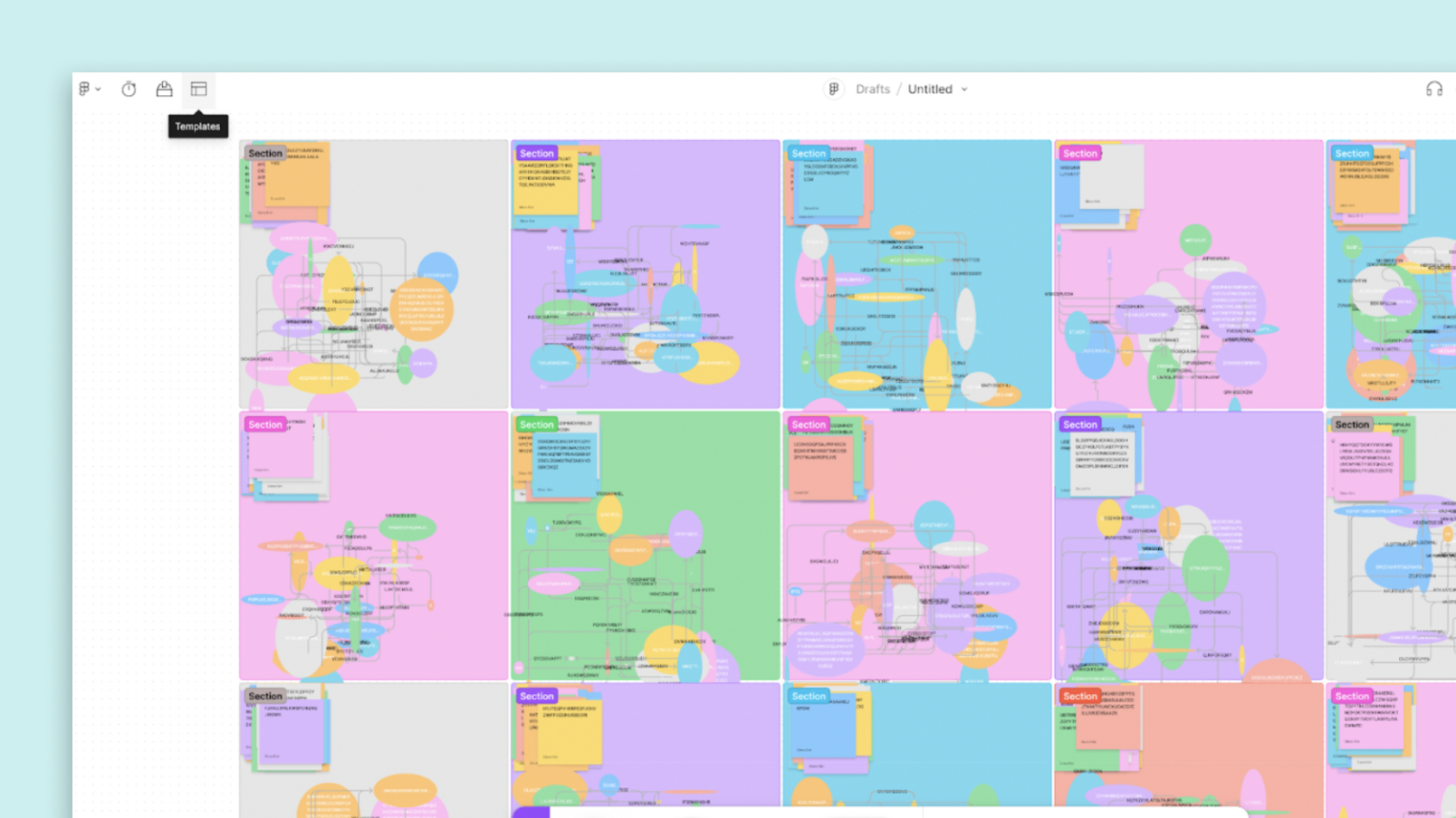 A FigJam file with tons of colorful sticky notes