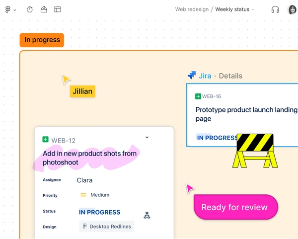Widget de Jira integrado en una sección de FigJam
