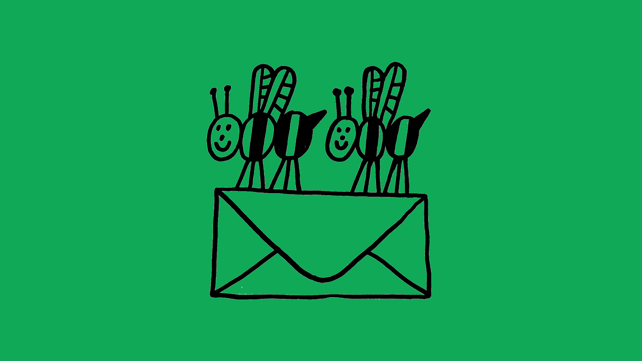 Two smiling bees carry an envelope.
