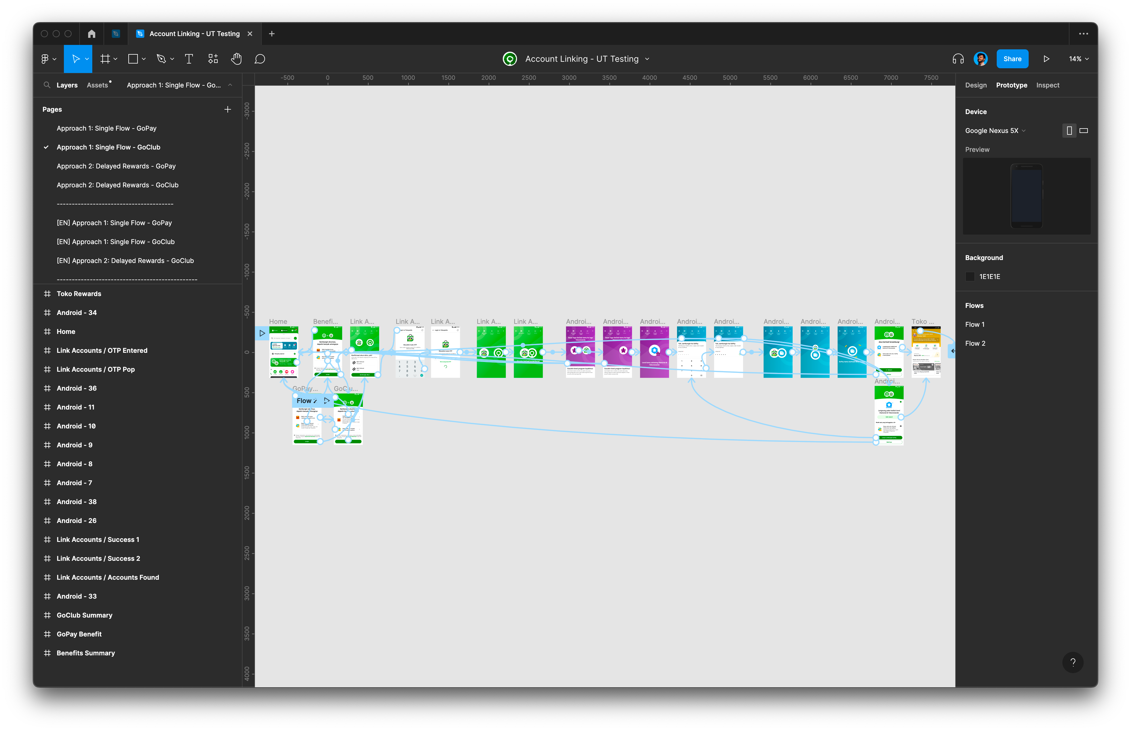 Prototype of screens in Figma