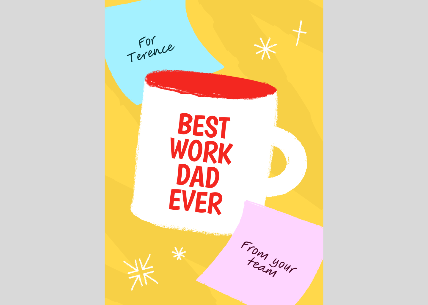 Screenshot of a playful work dad thank you card template.