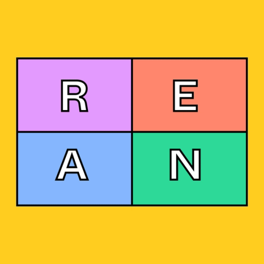four rectangles with the letters R-E-A-N on them