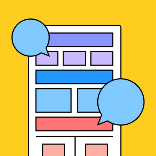 poster layout example with two blue speech bubbles