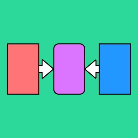 three rectangles in a row with arrows pointing to the middle rectangle