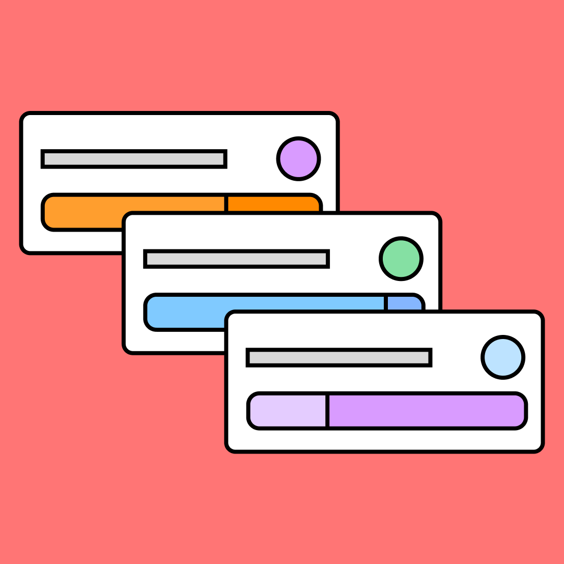  three stacked rectangles with a status bar representing task progress