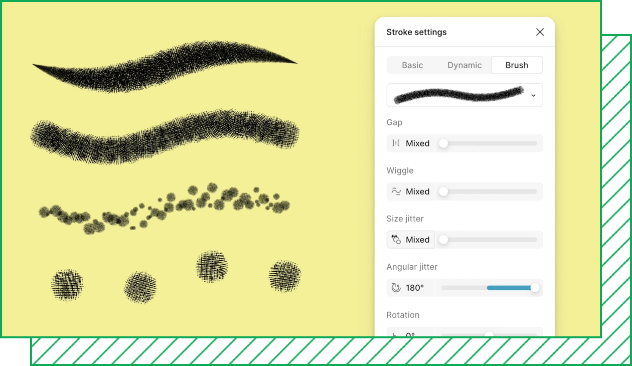 Drawing interface showing black brush strokes on yellow background, with brush style menu and Doo-wop selected.
