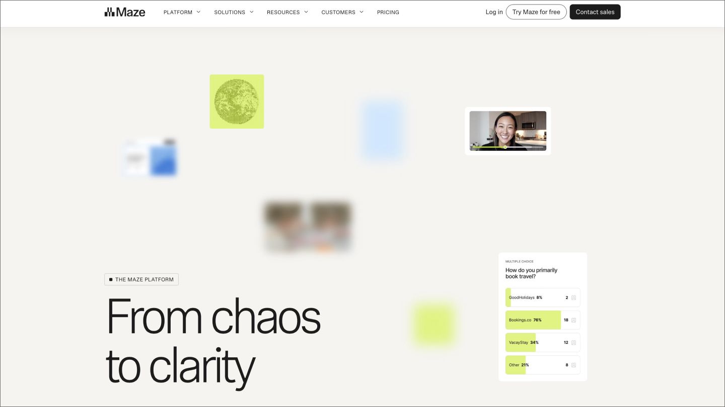 Screenshot of the Maze home page