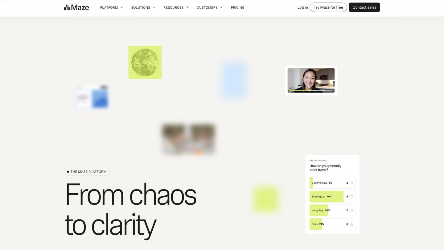 Screenshot of the Maze home page