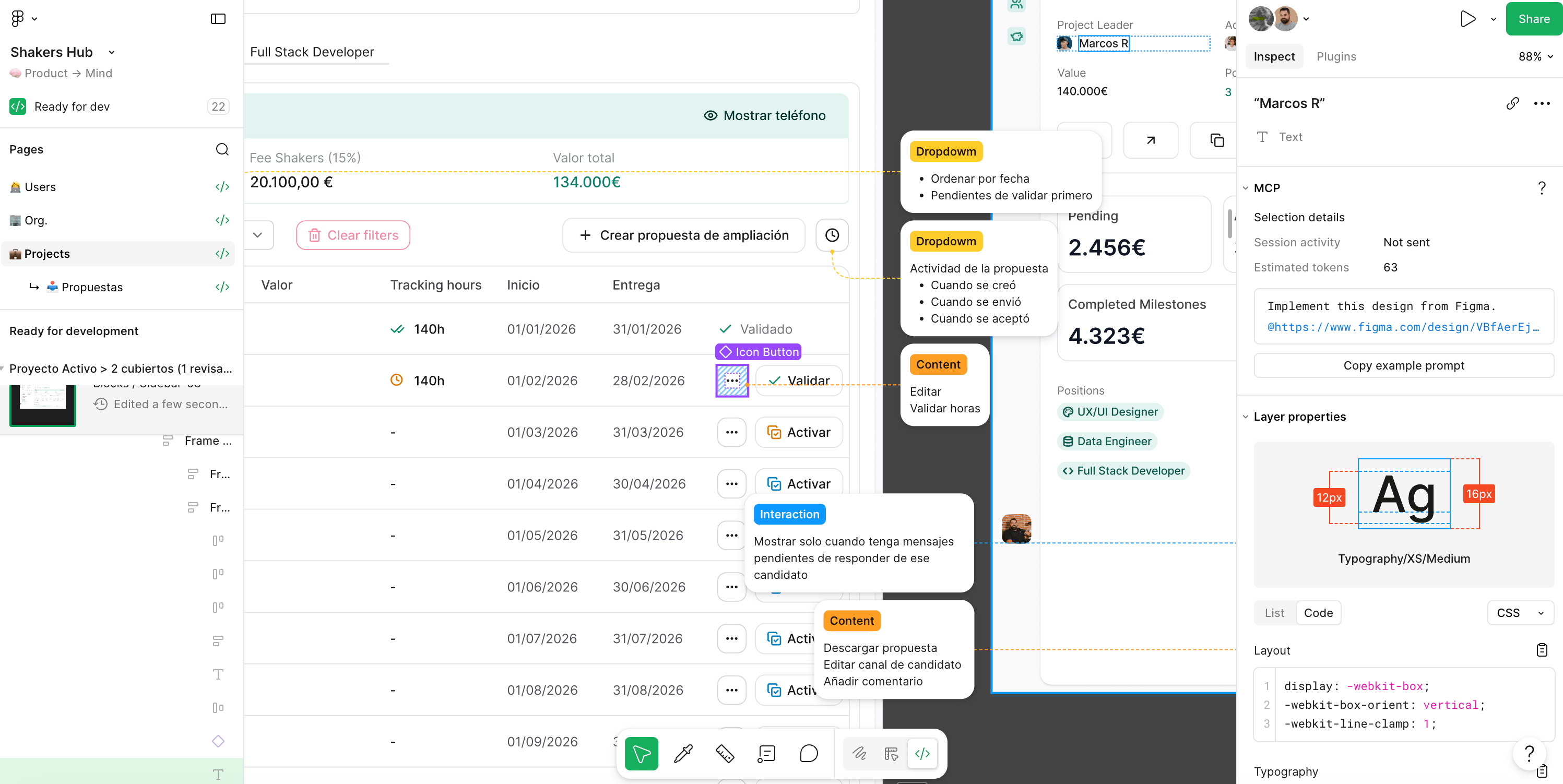Screenshot illustrating Shakers’ use of annotations in Figma