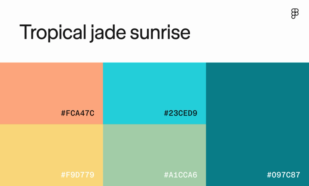 Tropical color scheme with warm shades of orange and blue.