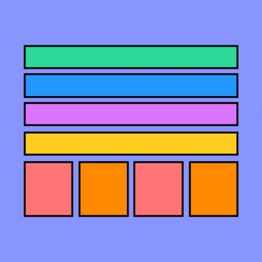 four rows of colorful rectangles stacked on top of four colorful squares