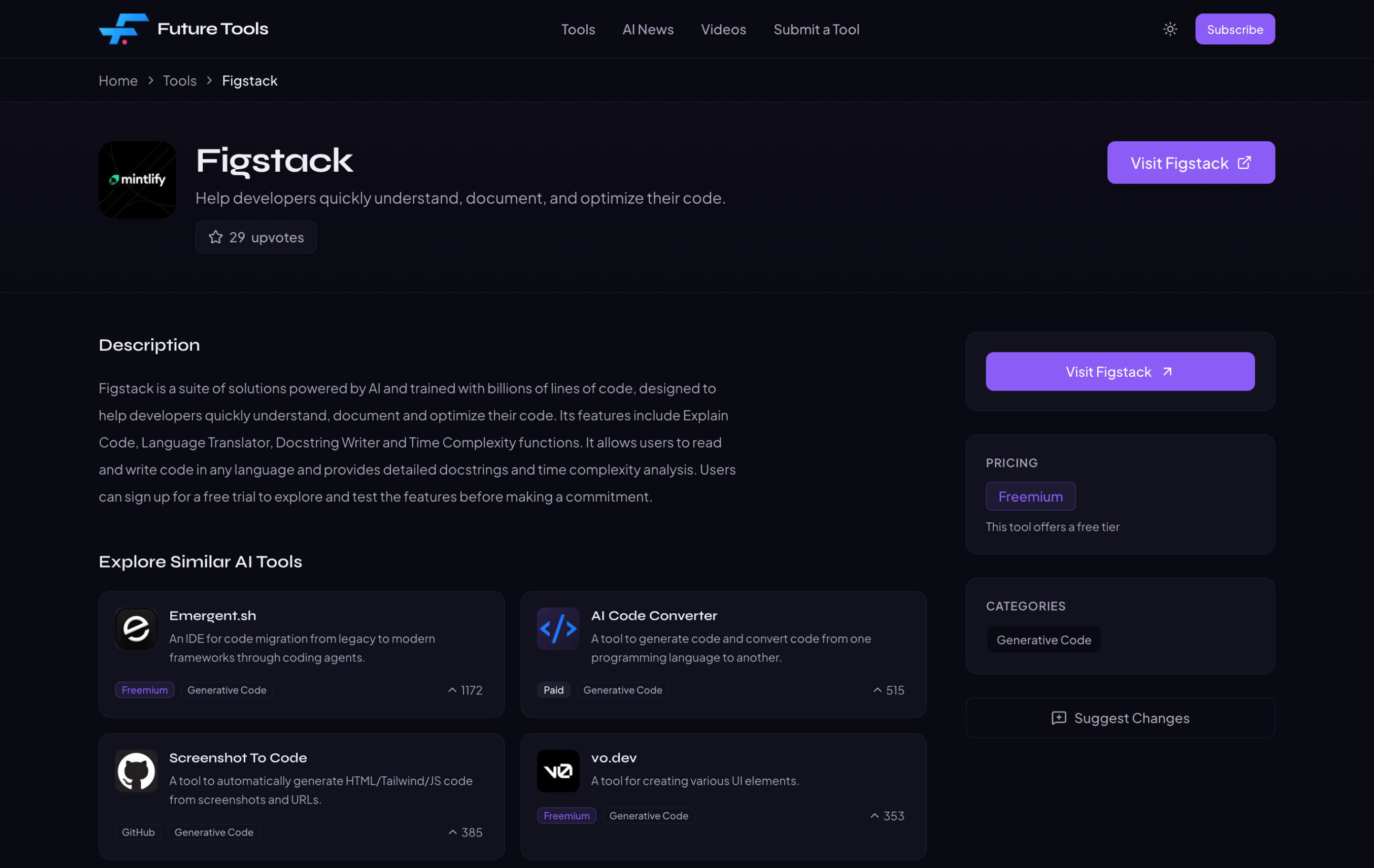 A screenshot of the Figstack service page.