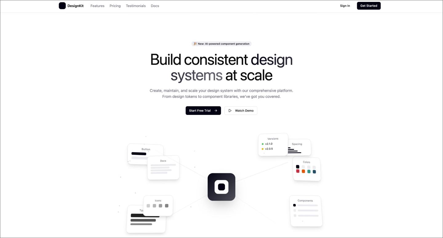 Screenshot van de startpagina van het ontwerpsysteem, gemaakt met Figma Make.