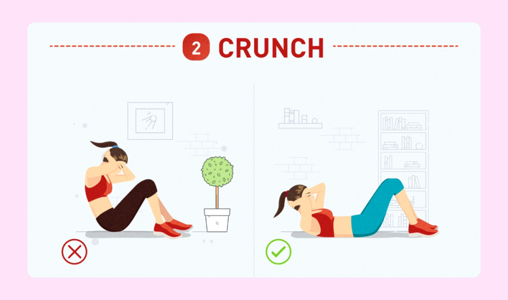 Infographic showing the proper form for three different at-home exercises and common mistakes
