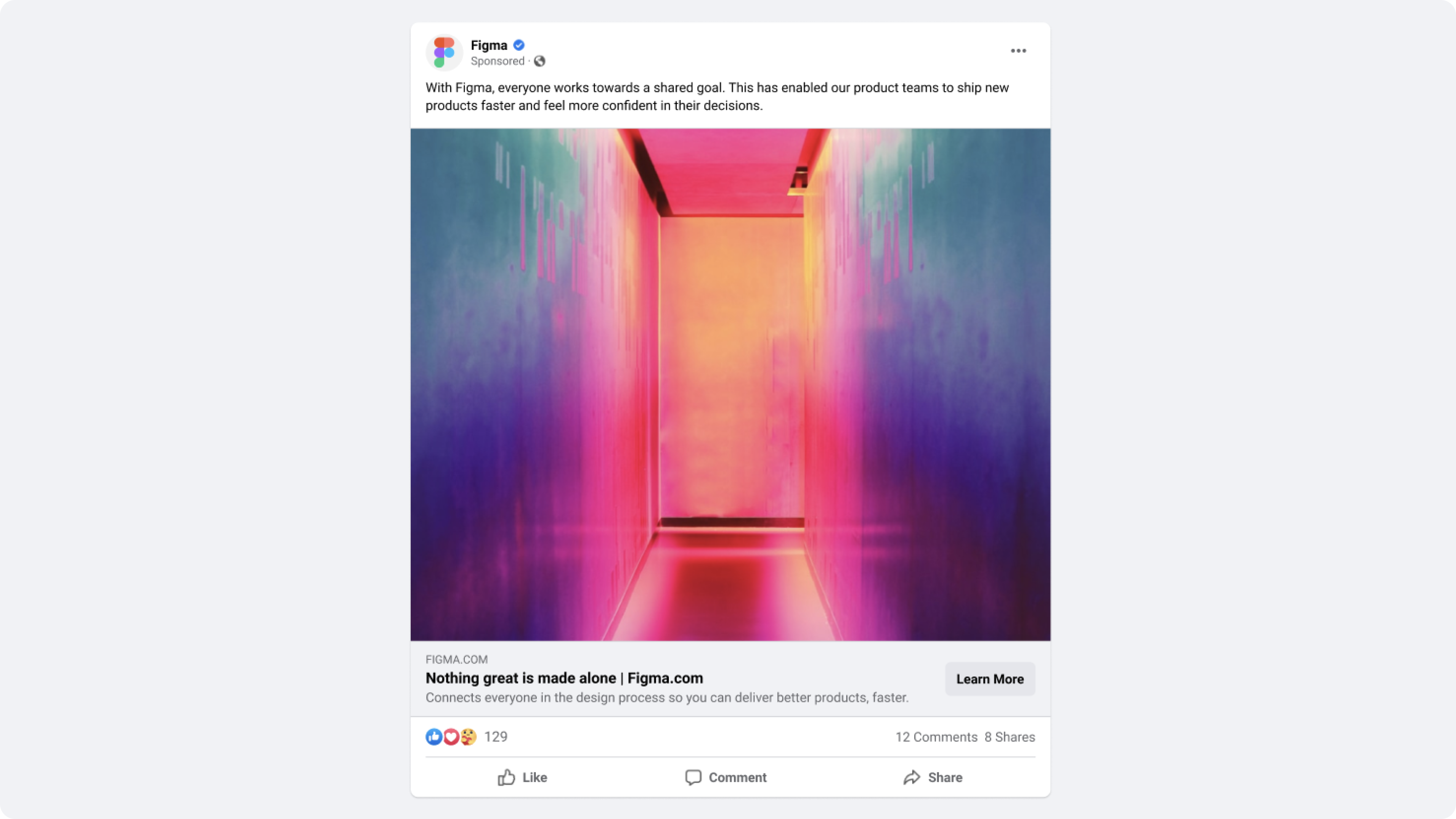 Figma Facebook catalog post with blue and pink abstract image