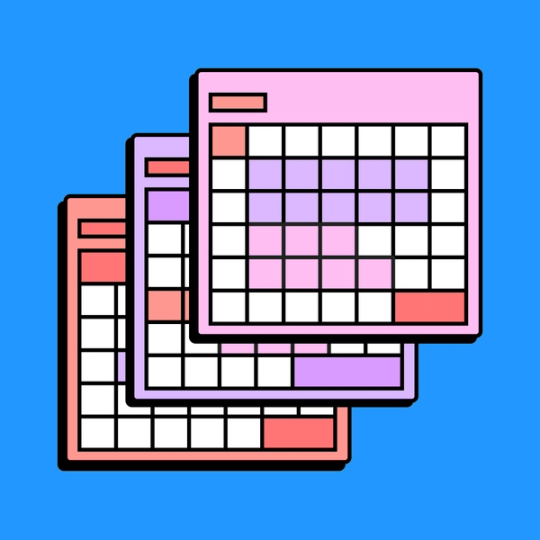 three overlapping calendars on a blue background