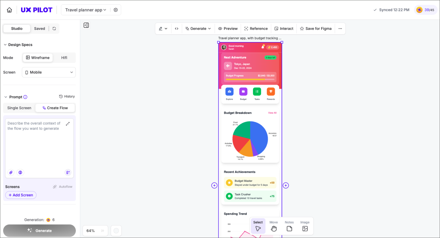 Screenshot of a user editing an UX design using UXPilot.