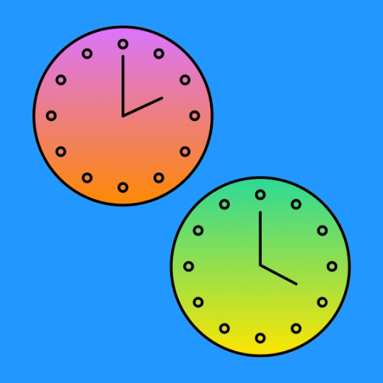 two clocks on a blue background