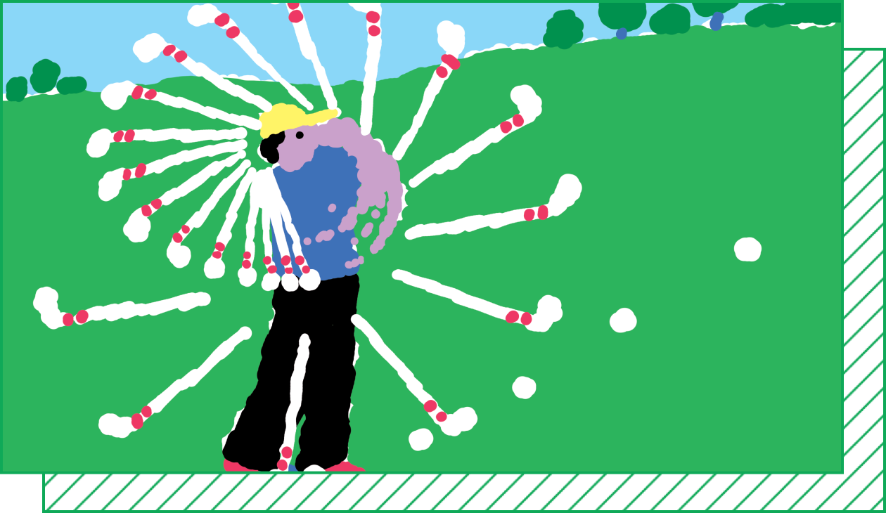An illustration of a person hitting a ball with a golf club