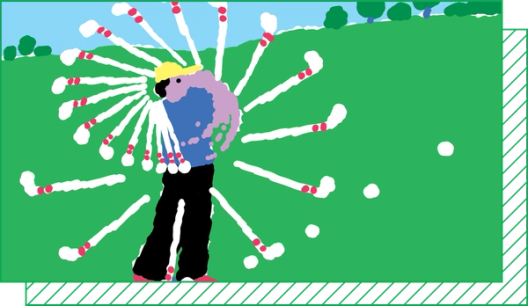 An illustration of a person hitting a ball with a golf club