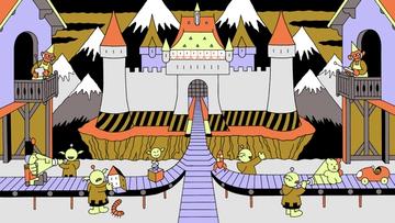Friendly AI workers assemble and defend a castle-like software repository, symbolizing an AI-assisted secure software development pipeline.