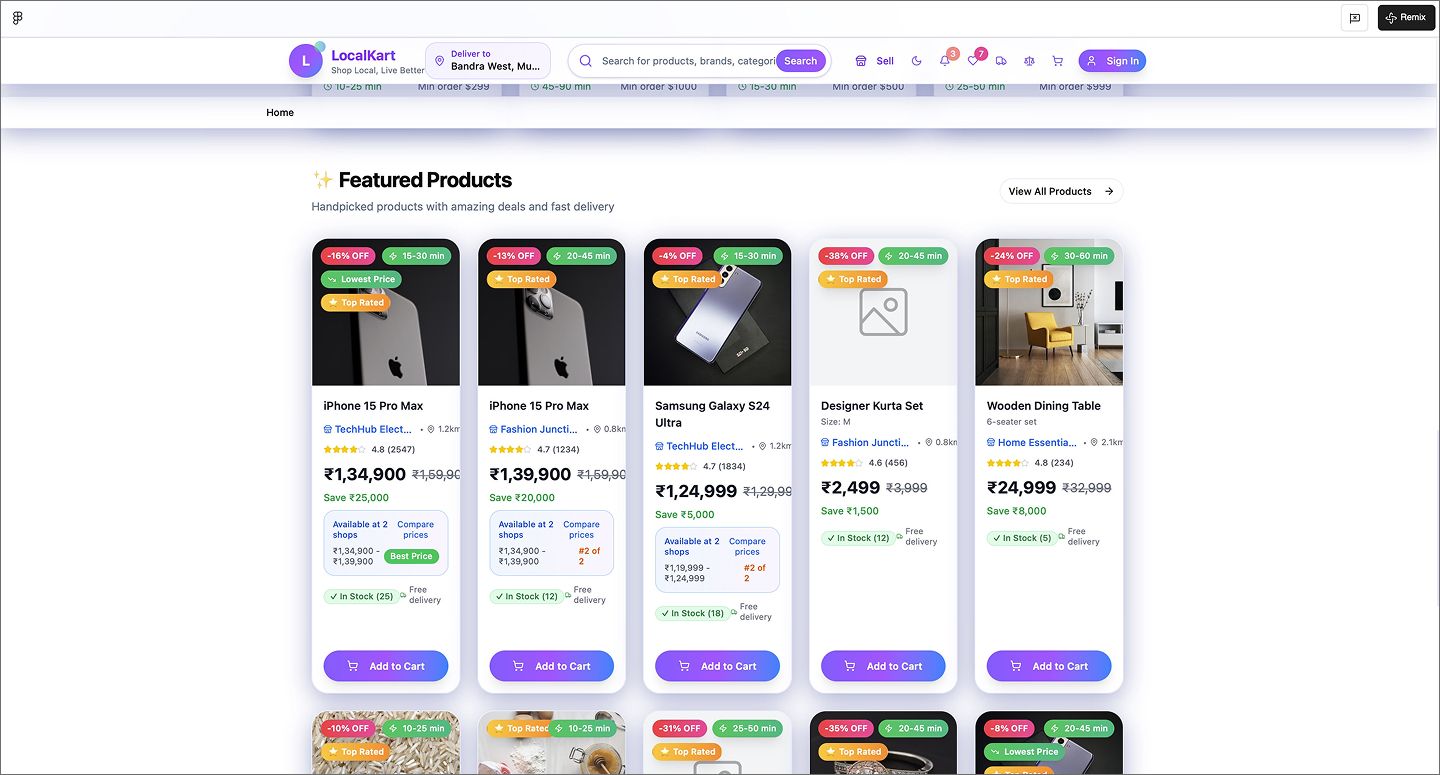 Screenshot of the e-commerce website with product comparison created using Figma Make.