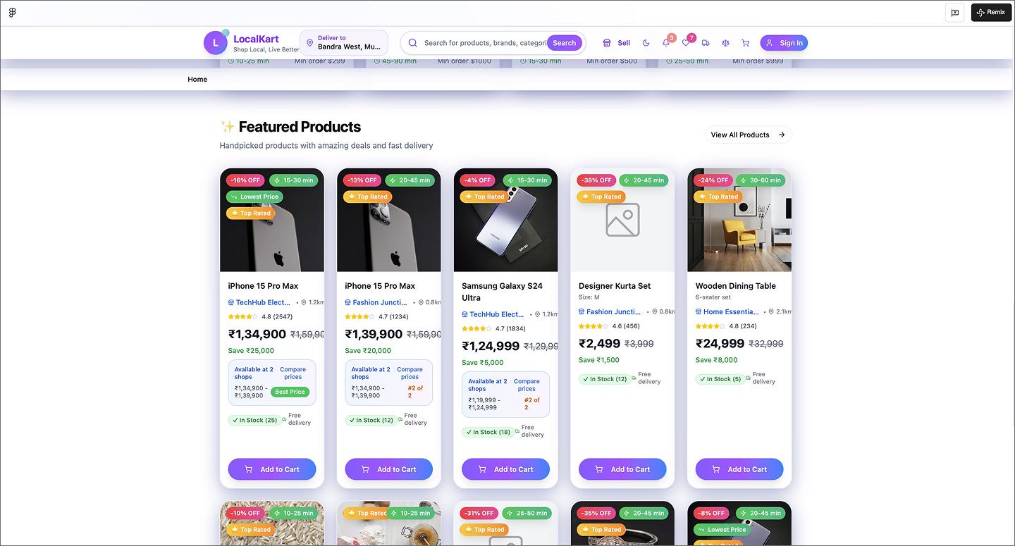 Screenshot of the e-commerce website with product comparison created using Figma Make.